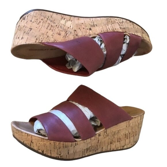 CHOCOLAT BLU Morgan Wedge Sandals Women's Size 7.5 Triple Band Leather Platform - Picture 6 of 10